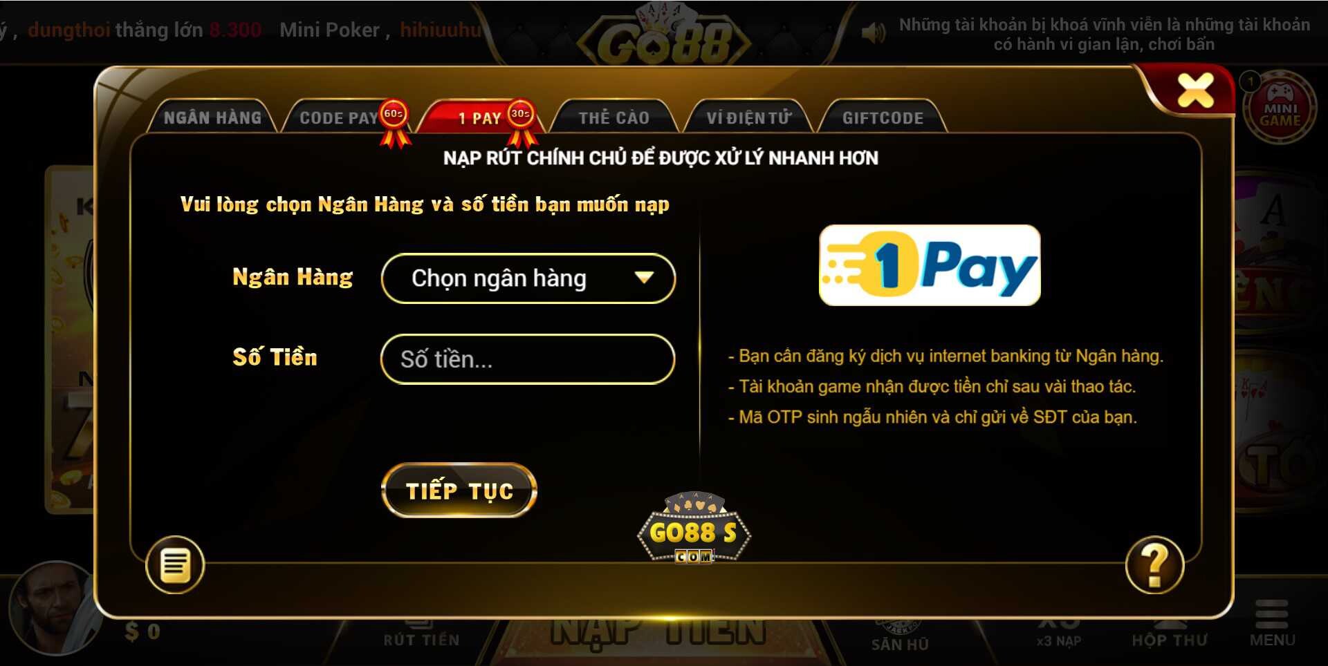 Tại domain go88.club được bổ sung nhiều phương thức giao dịch mới